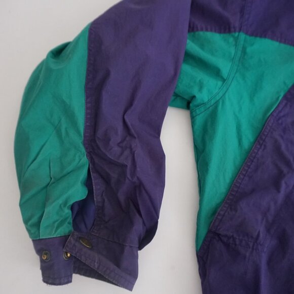 Vintage '80S Gant Purple Green Cotton Zip Up Nautical Windbreaker Hood Jacket XL - Picture 7 of 10